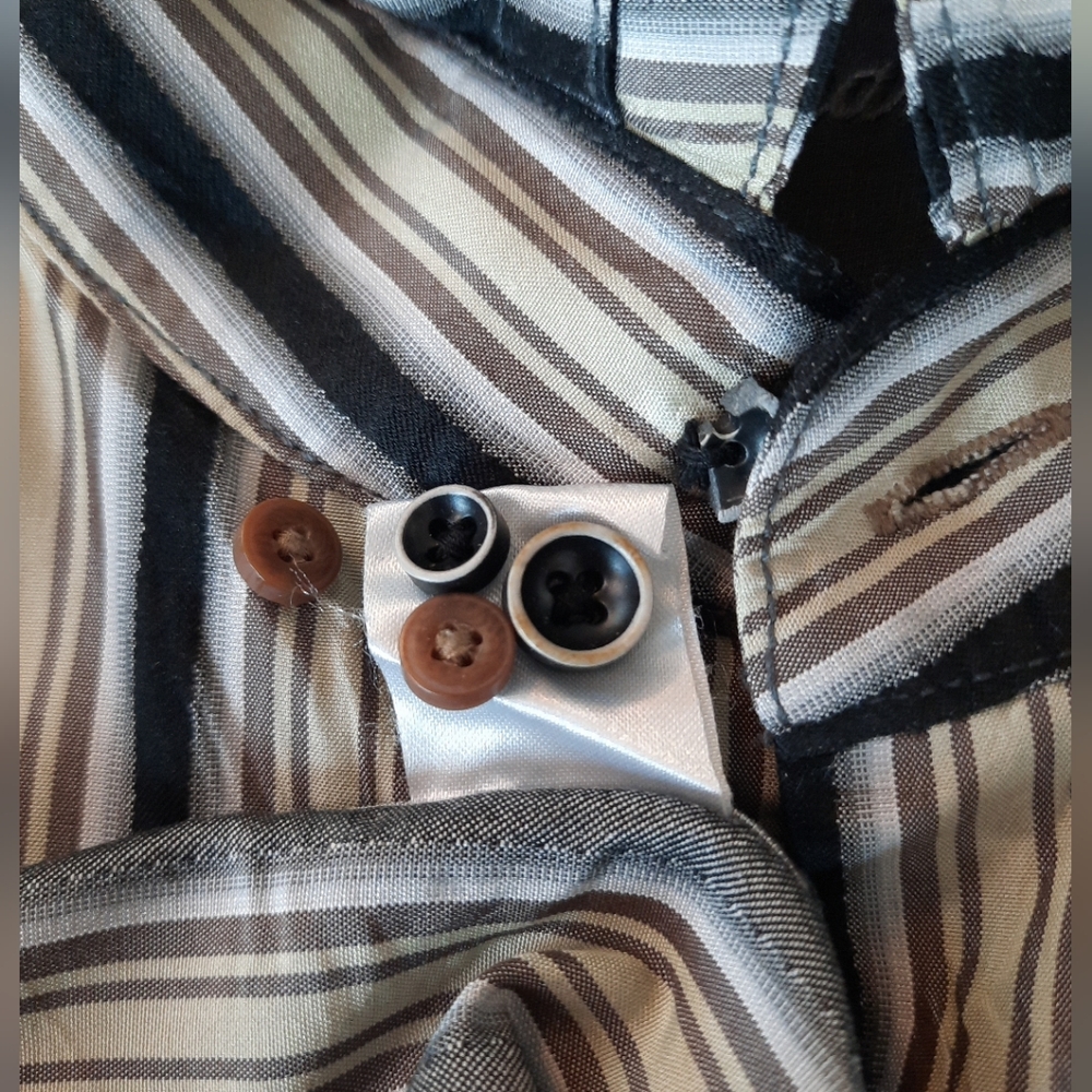 Tommy Bahama 100% Silk Button Down Long-Sleeve Shirt Stripe Black Tan Mens Sz XL - Picture 10 of 16